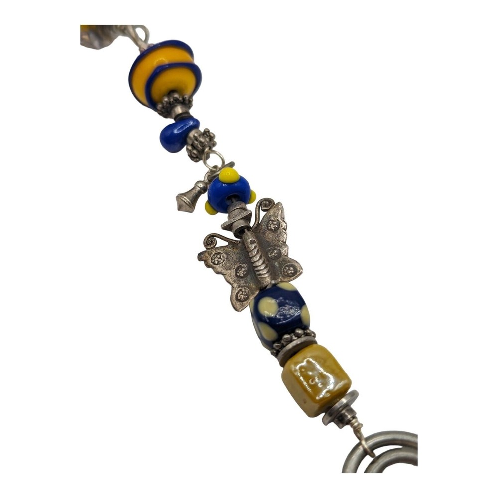 Beautiful Artisian-Made Blue Yellow Red Art Glass Ceramic 8" Bracelet Butterfly - Picture 3 of 13